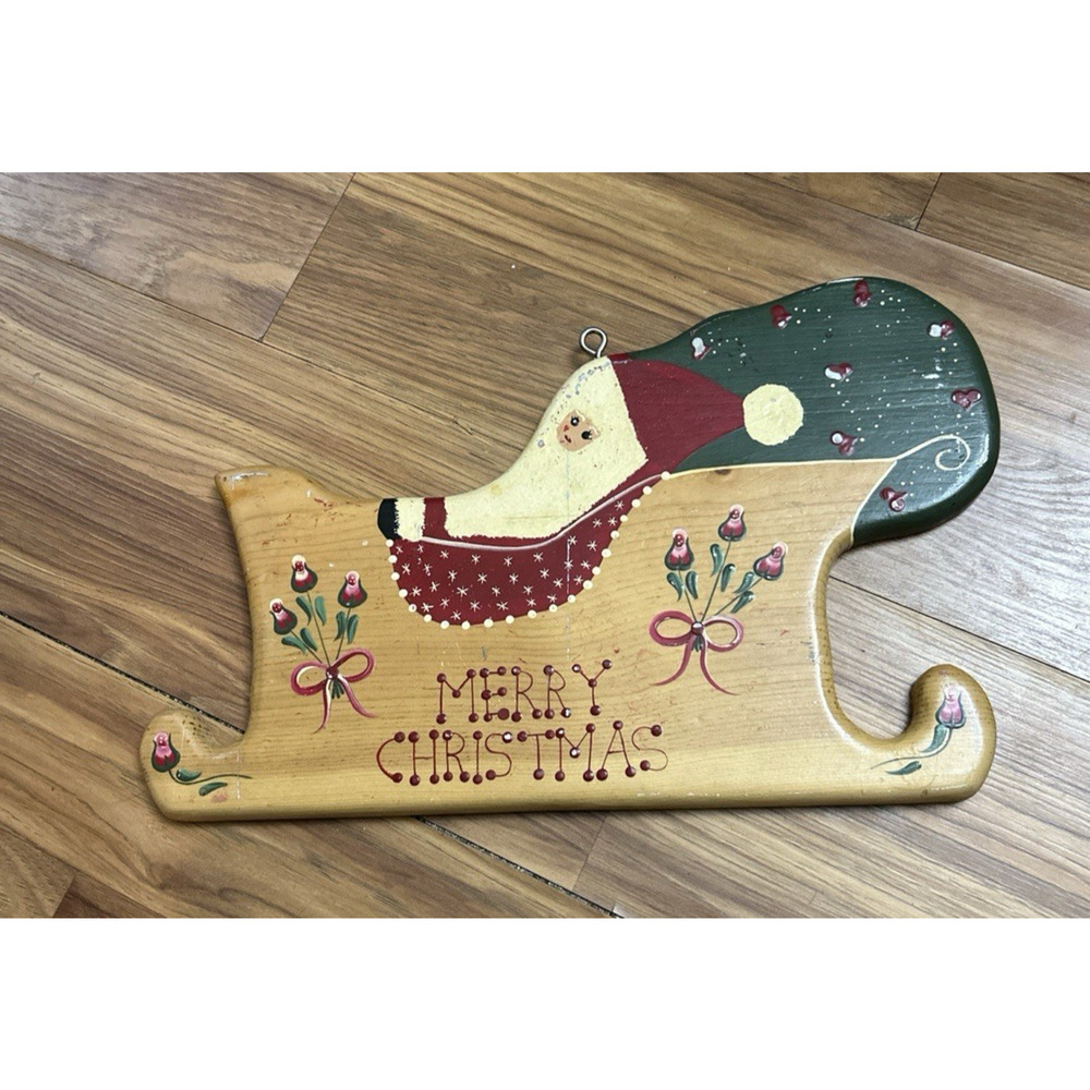 Vintage JDI Fallbrook Wood Plaque Merry Christmas Santa Hand Painted Mexico Flaw